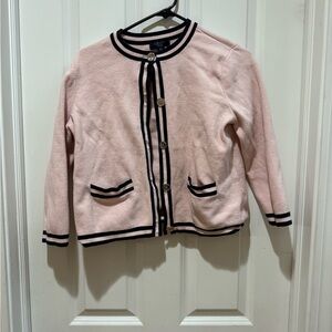 Chaps Blush Cardigan with Navy Trim